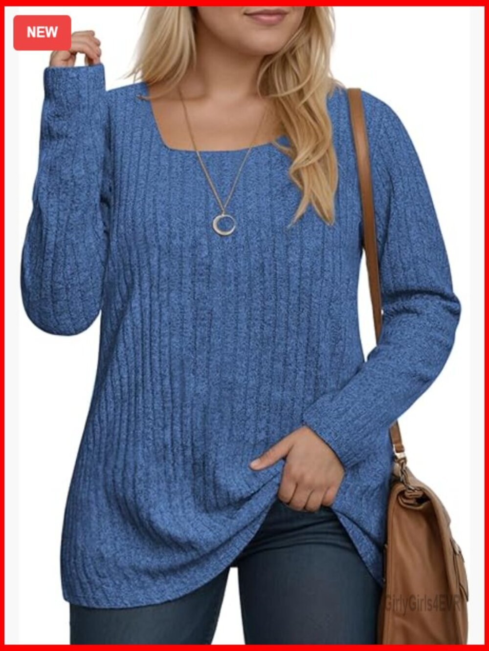 Plus Size Square Neck Pullover Sweater Long Sleeve Lightweight Knit Top